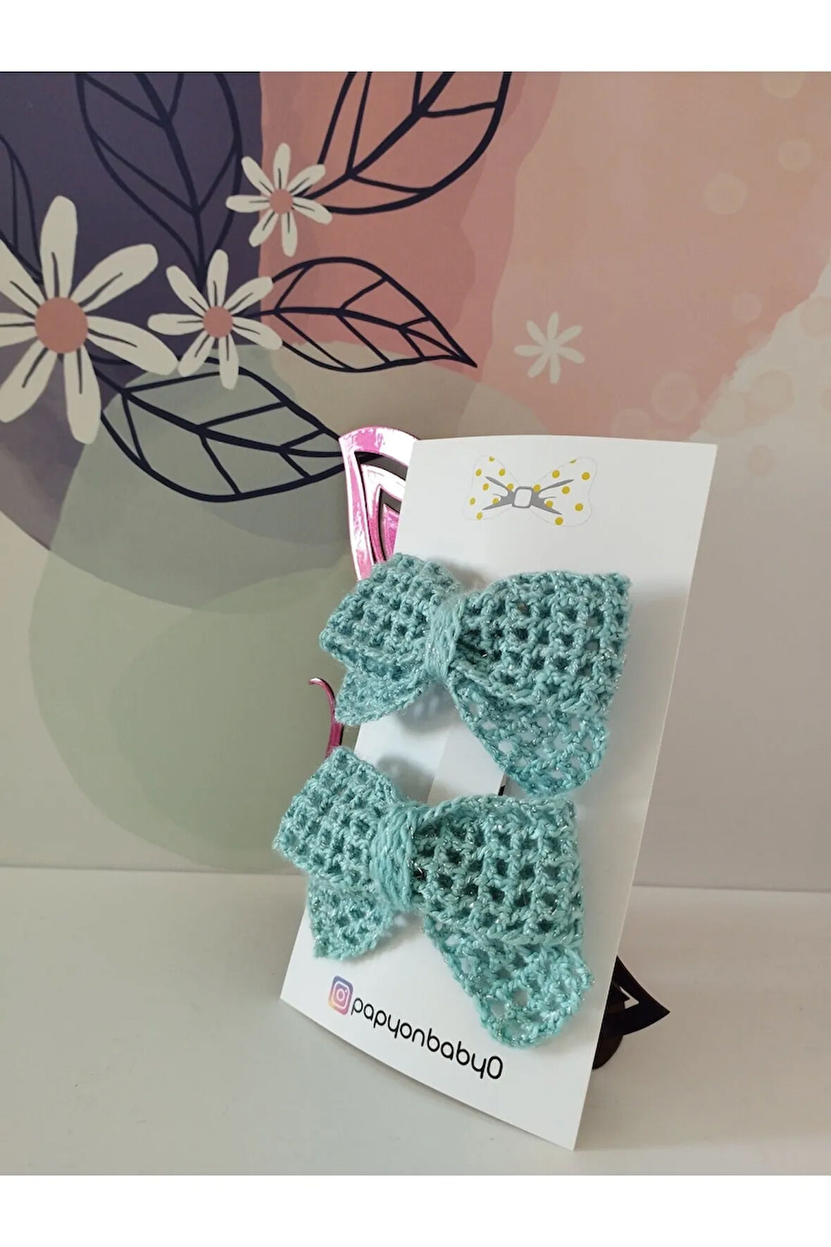 2'li Set Örgü Fiyonk Toka - Mavi - Organik & El Yapımı