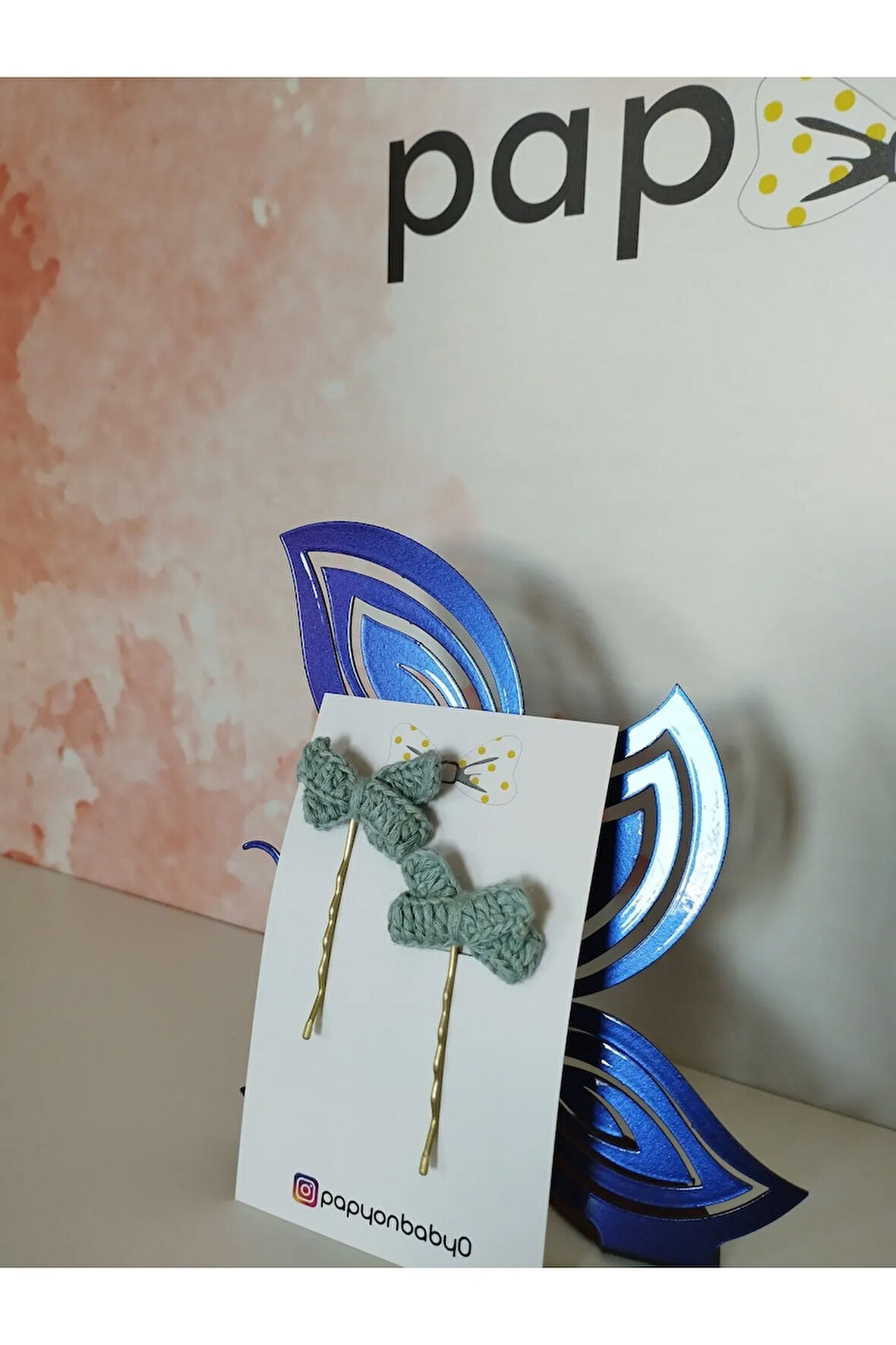 Örgü Fiyonk Tel Toka - Mavi - Organik & El Yapımı