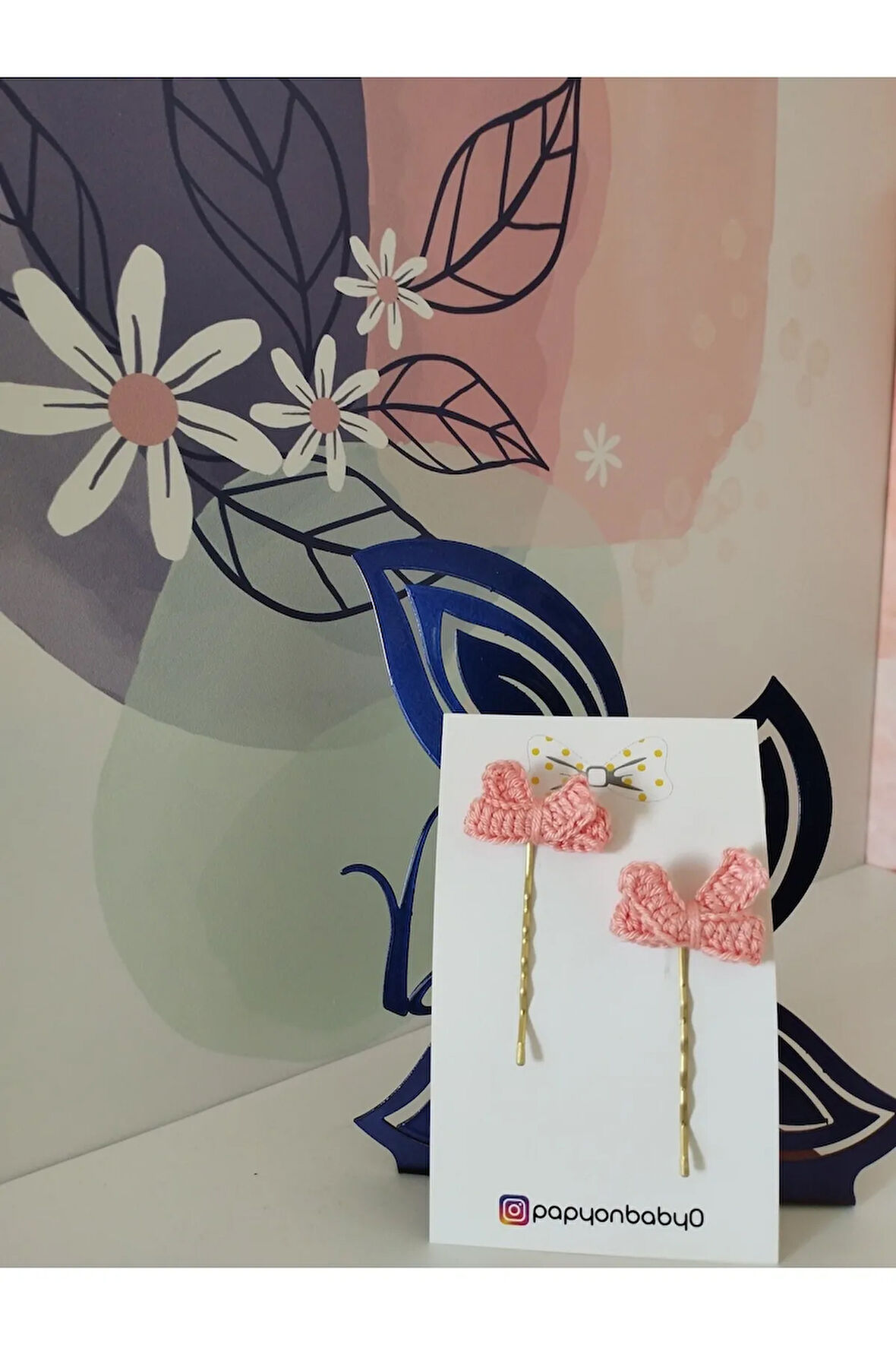 Örgü Fiyonk Tel Toka - Pembe - Organik & El Yapımı