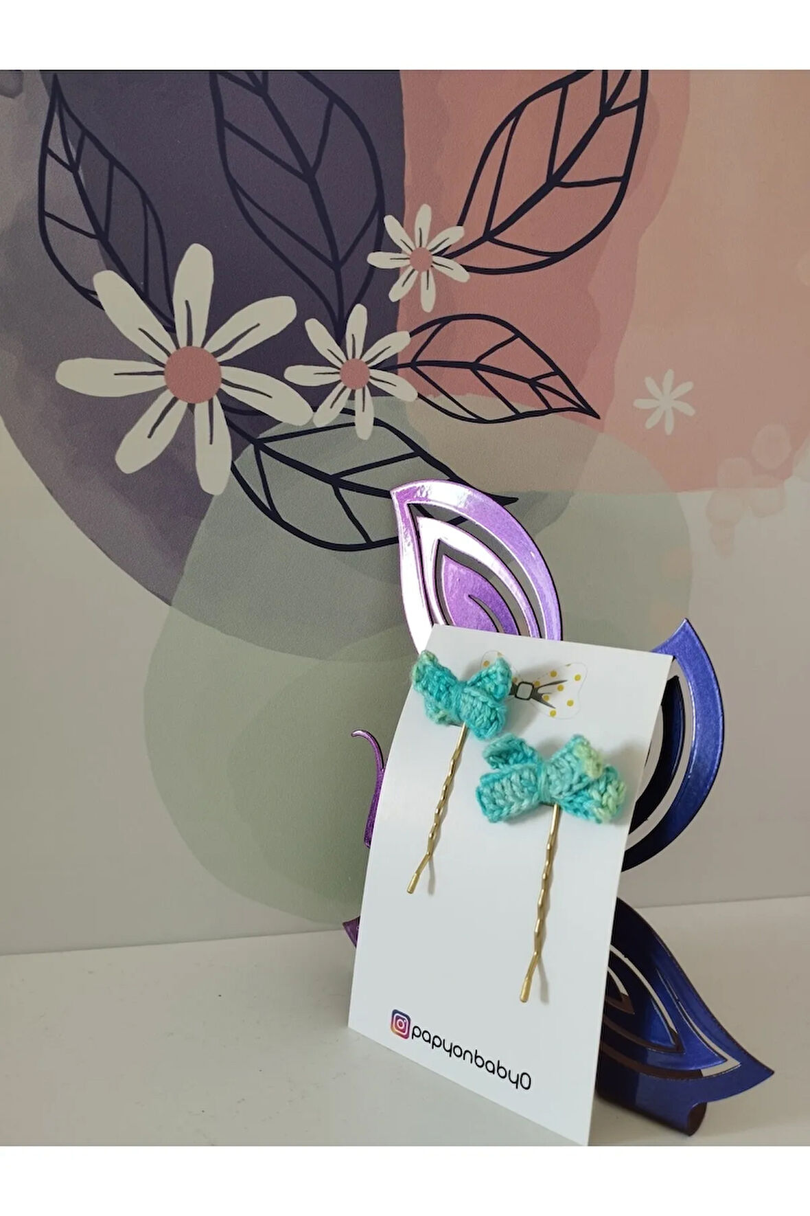 Örgü Fiyonk Tel Toka - Mavi - Organik & El Yapımı