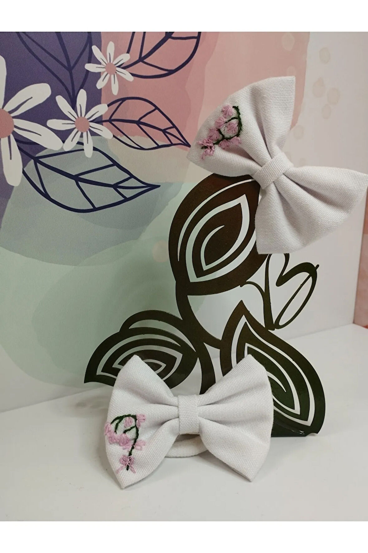 2'li Set Fiyonk Toka - Beyaz - Organik & El Yapımı