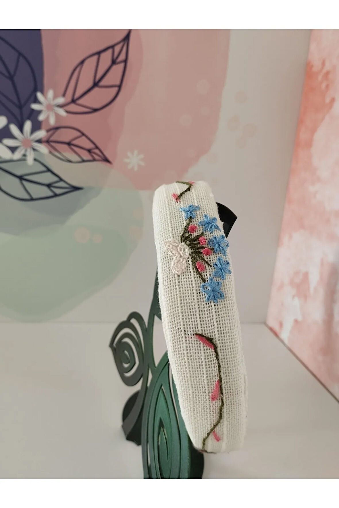 Çiçek Motifli Taç - Krem - Organik & El Yapımı