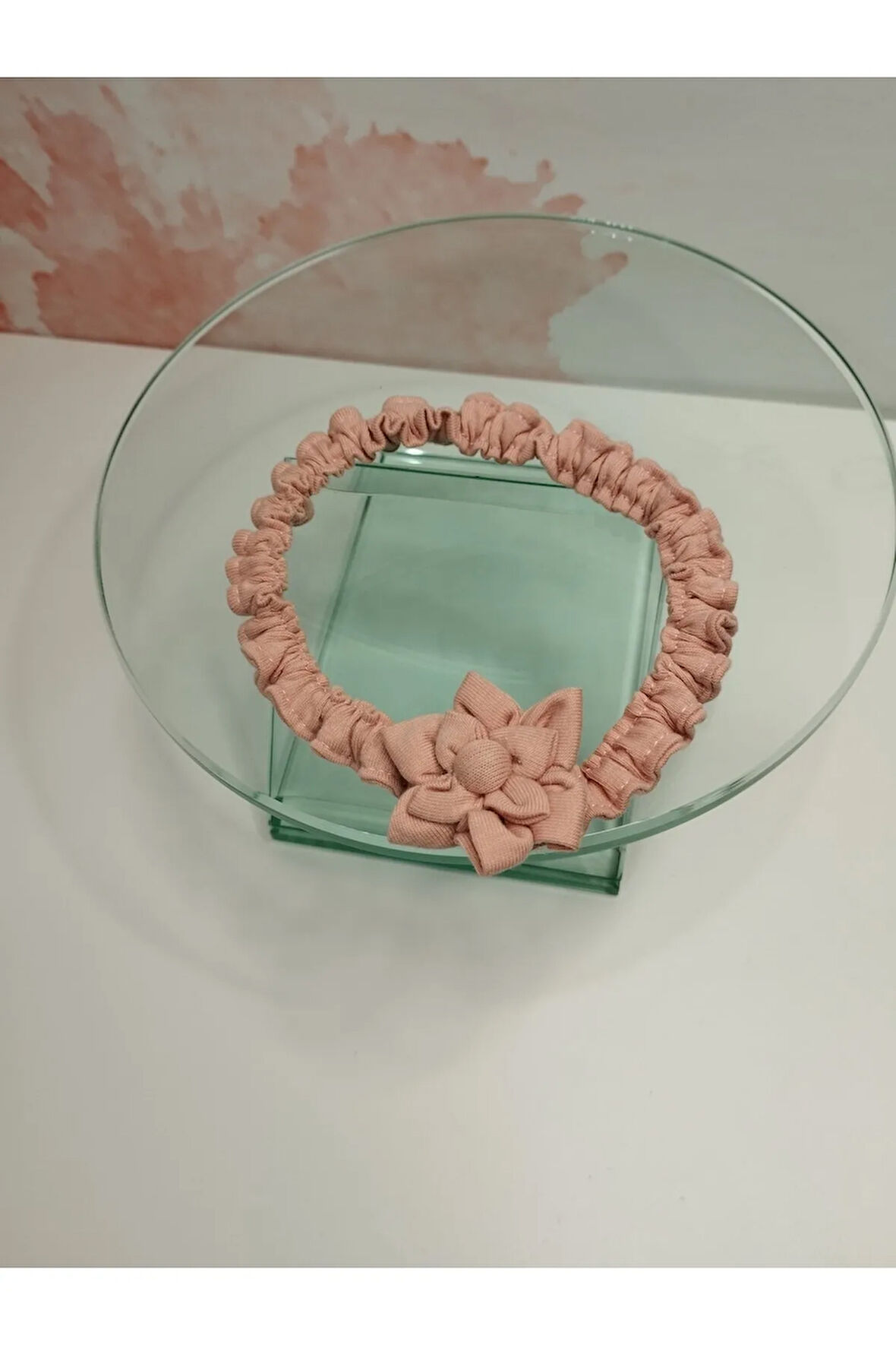 Çiçek Motifli Saç Bandı - Pembe - Organik & El Yapımı