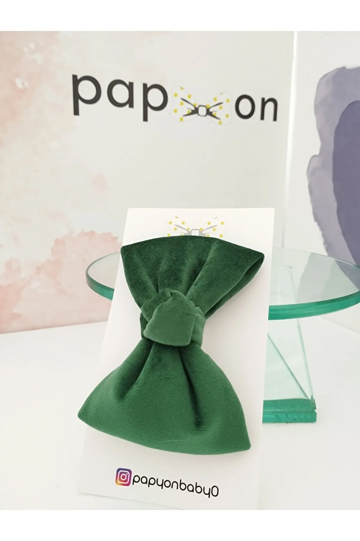 Kadife Fiyonk Toka - Yeşil - Organik & El Yapımı