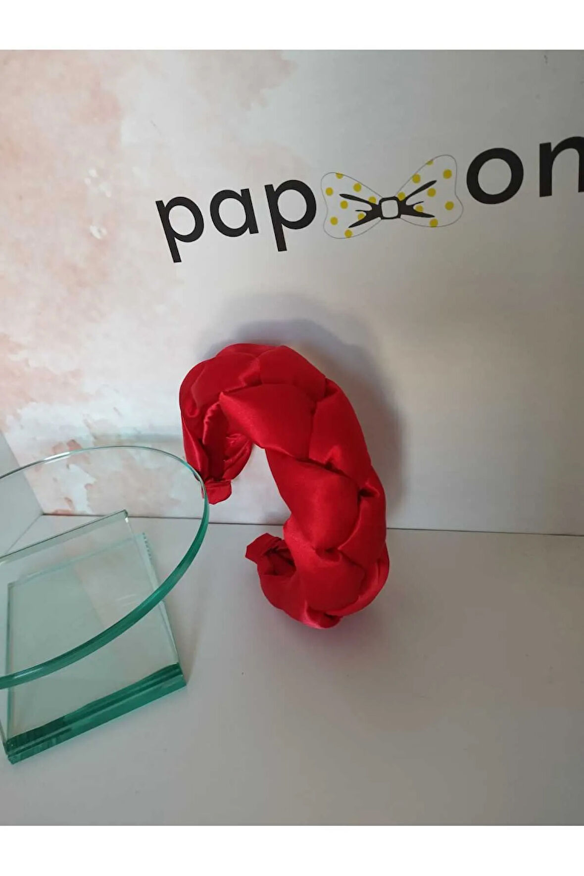 Saten Örgü Taç - Kırmızı - Organik & El Yapımı