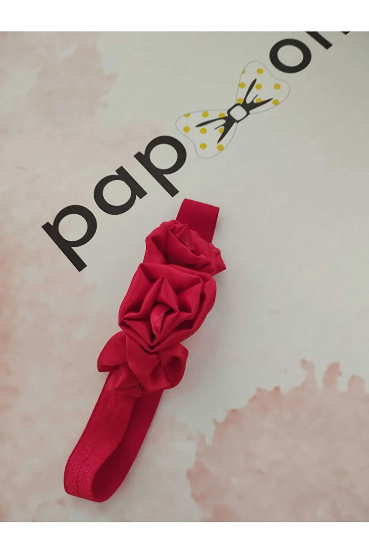 Gül Motifli Saç Bandı - Kırmızı - Organik & El Yapımı