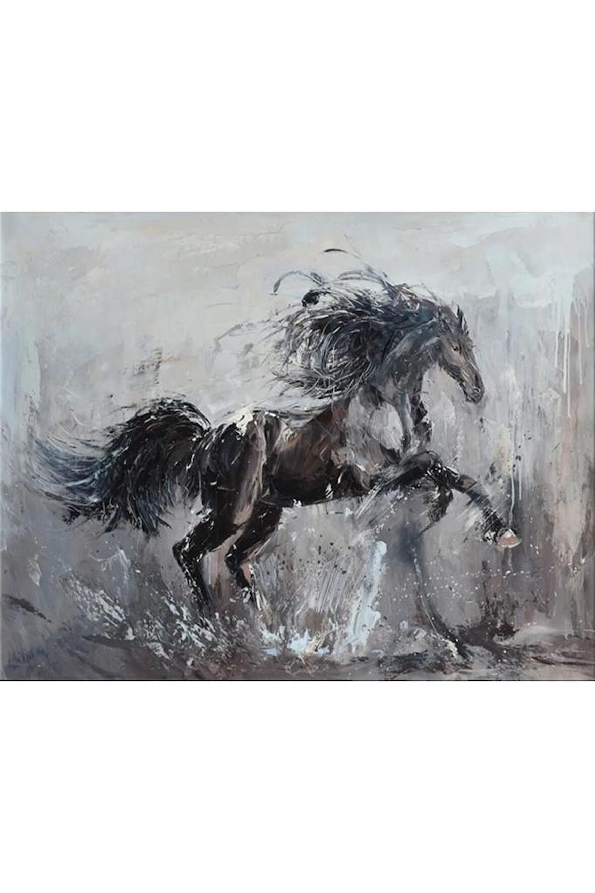 Movas Sanat Koşan Siyah Beyaz At Elmas Mozaik Tablo / Mozaik Puzzle 50x40cm E20203688