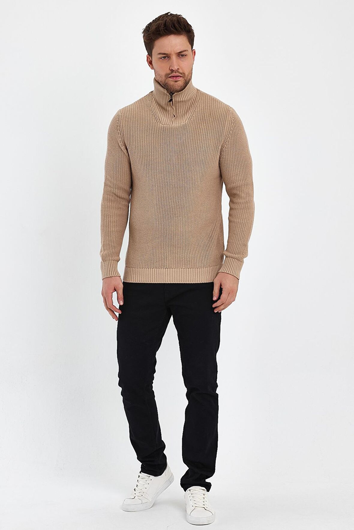 ALEXANDERGARDİ FERMUARLI BALIKÇI YAKA BEJ KAZAK