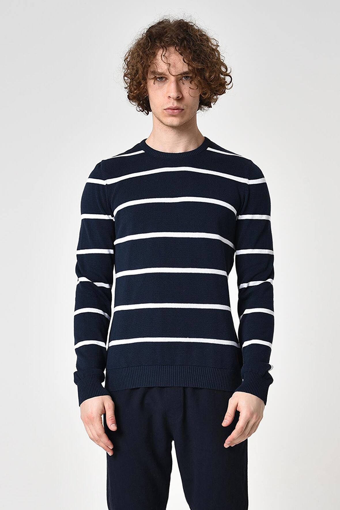 ALEXANDERGARDI ÇİZGİLİ PAMUKLU KAZAK (E22-5703)