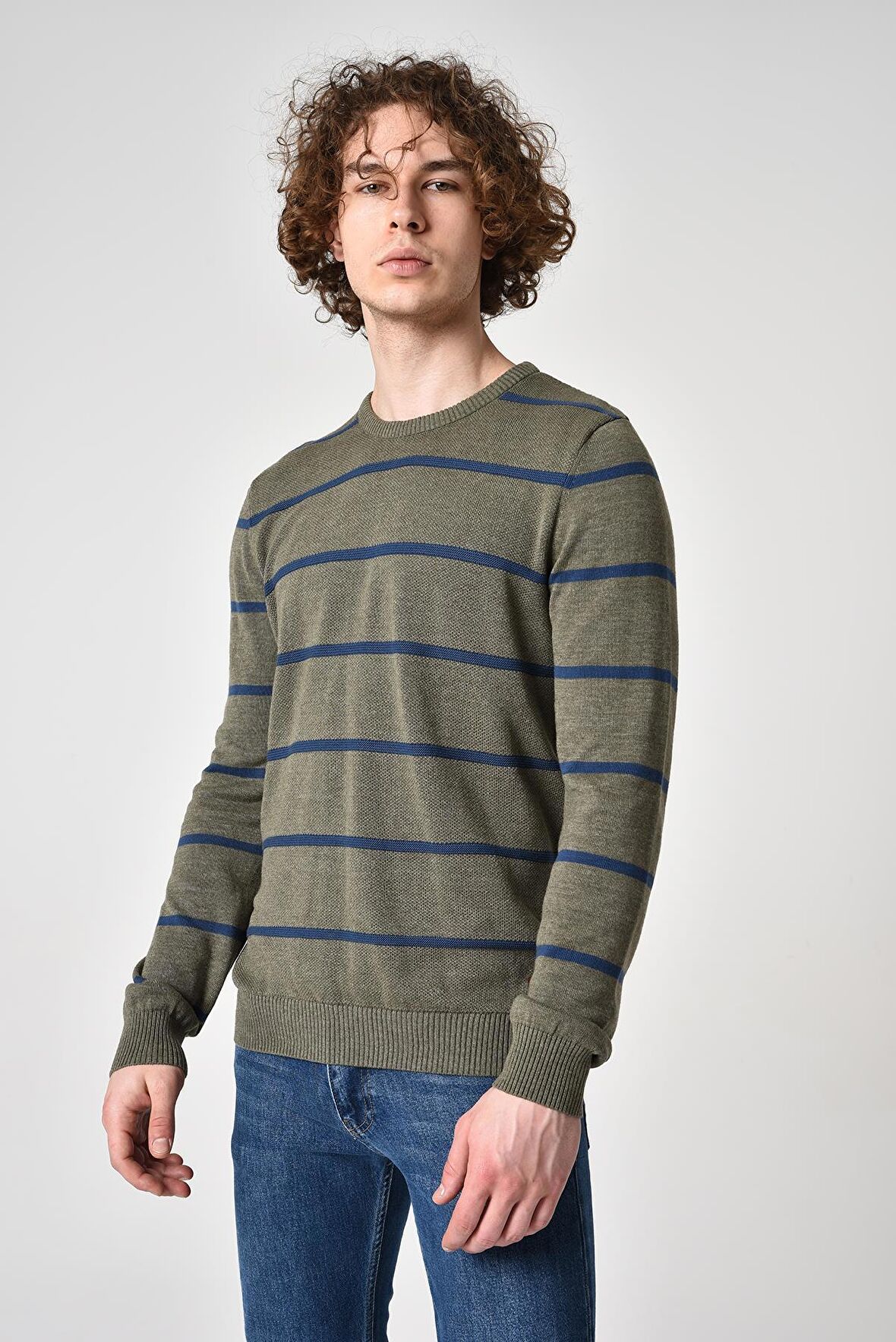 ALEXANDERGARDI ÇİZGİLİ PAMUKLU KAZAK (E22-5703)