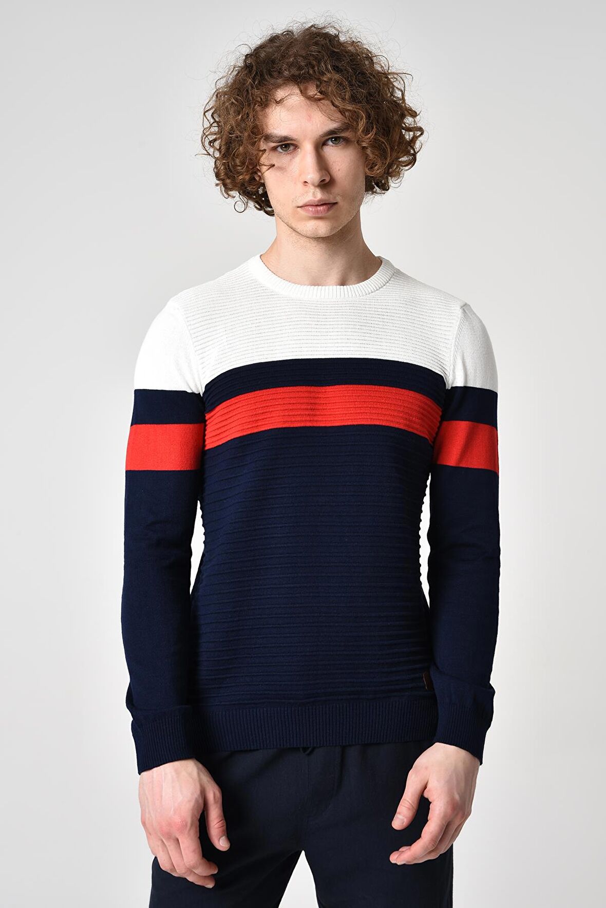 ALEXANDERGARDI ŞERİTLİ PAMUKLU KAZAK (E22-5705)