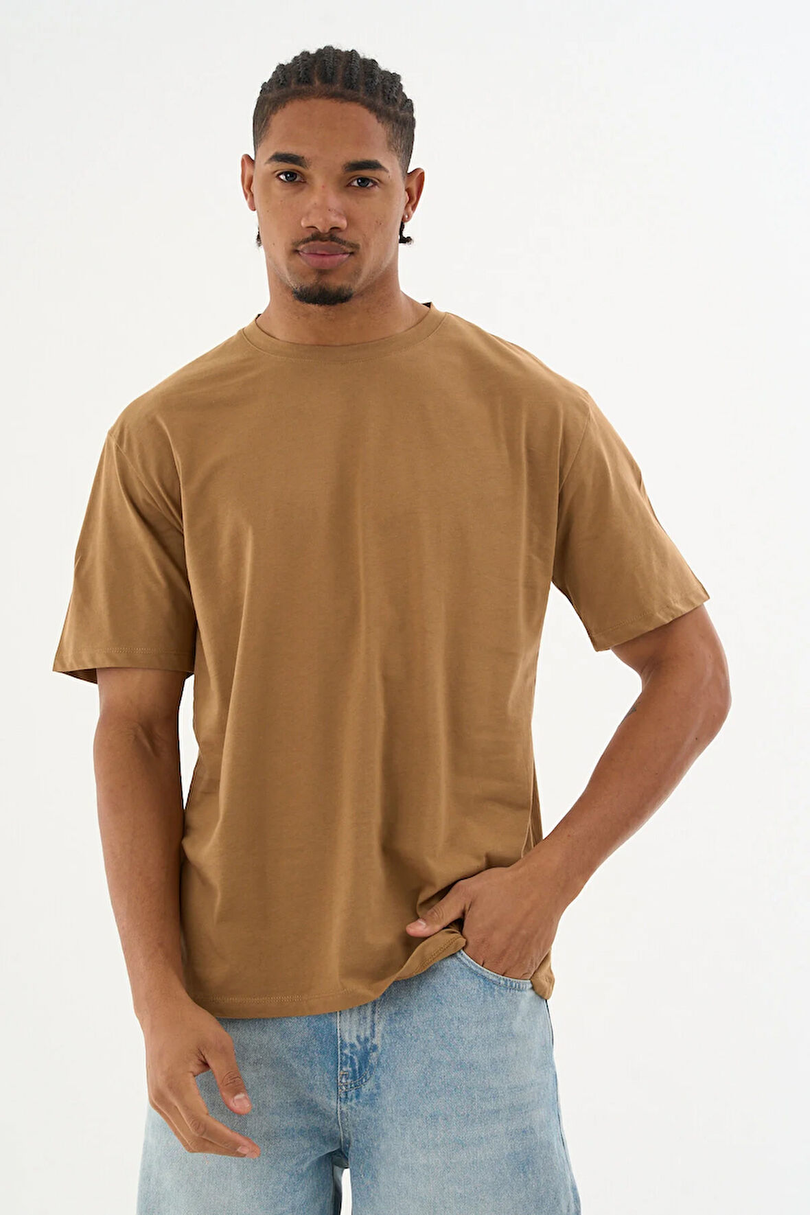 Erkek %100 Organik Pamuklu Yumuşak Dokulu Comfort Fit Bisiklet Yakalı T-shirt E268