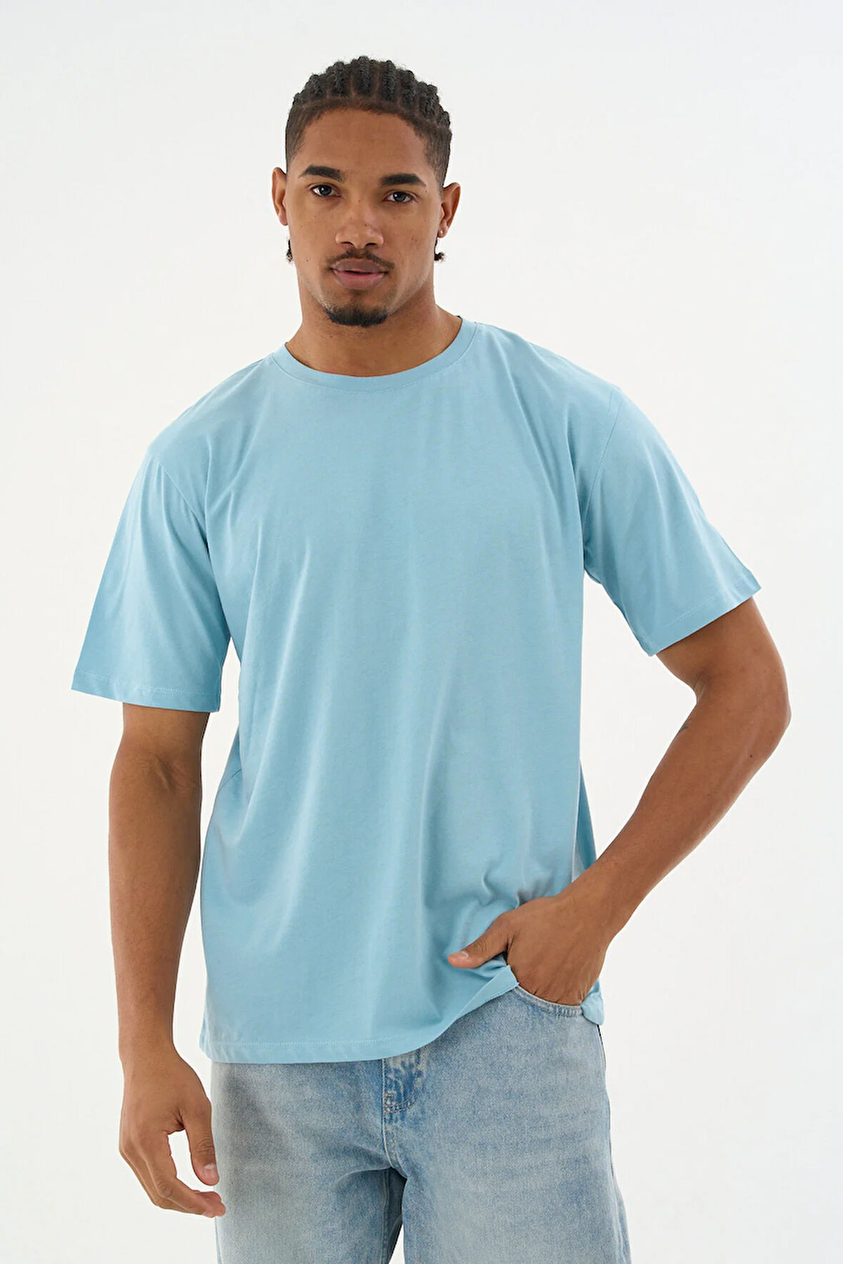 Erkek %100 Organik Pamuklu Yumuşak Dokulu Comfort Fit Bisiklet Yakalı T-shirt E235