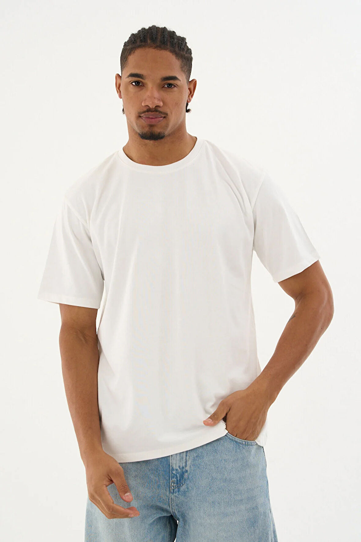 Erkek %100 Organik Pamuklu Yumuşak Dokulu Comfort Fit Bisiklet Yakalı T-shirt E256