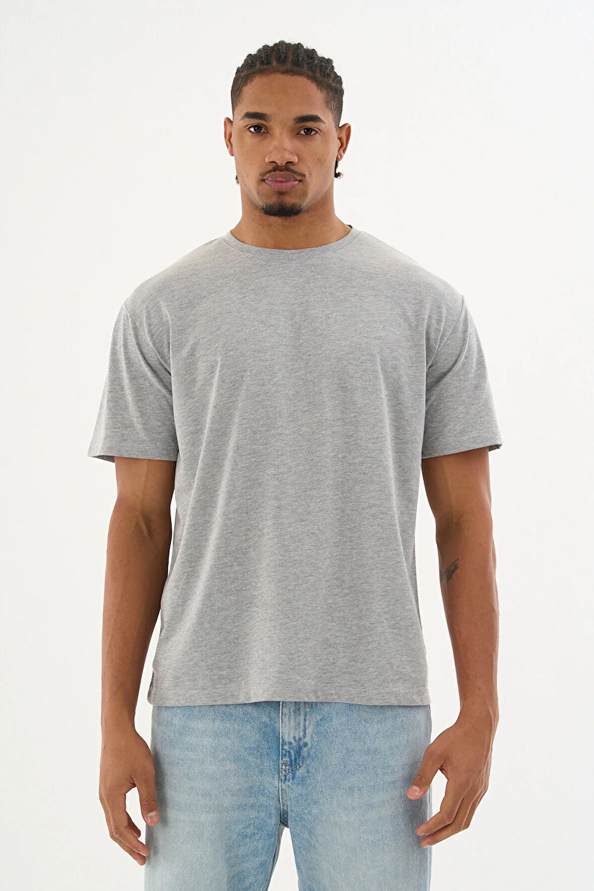 Erkek %100 Organik Pamuklu Yumuşak Dokulu Comfort Fit Bisiklet Yakalı T-shirt E263