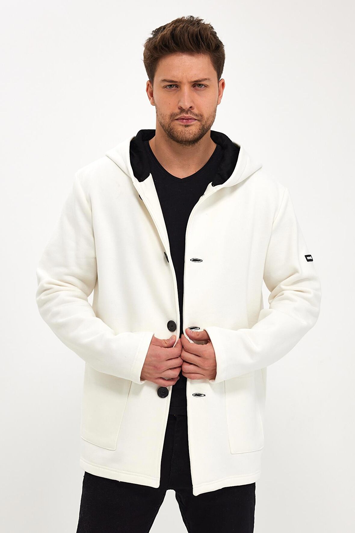 ALEXANDERGARDI KAPÜŞONLU İÇİ ŞARDONLU OVERSİZE HIRKA (E23-607 03)