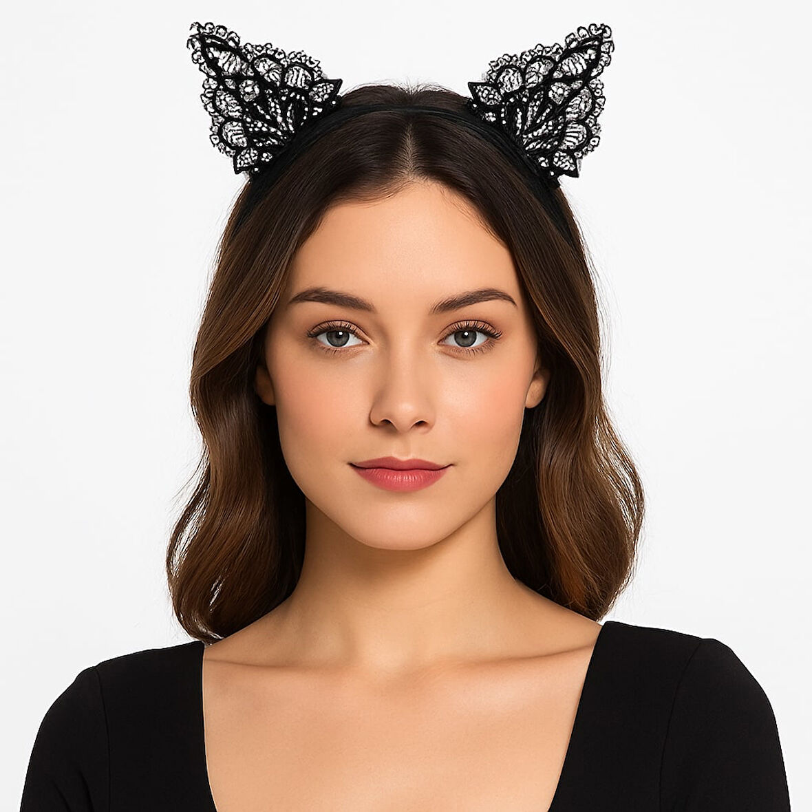 Dantelli Siyah Kedi Tacı - Vintage Tarz Dantel Kedi Kulak