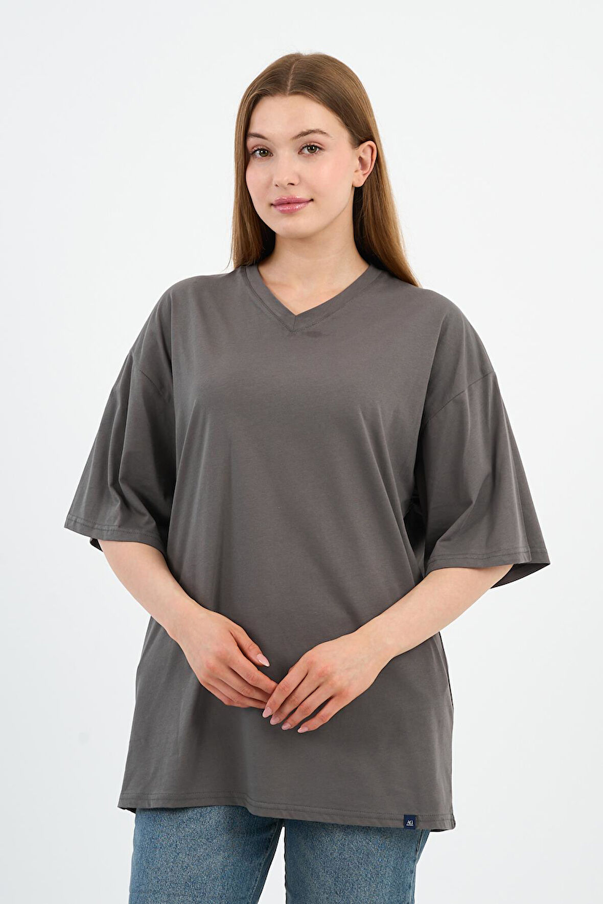 V Yaka Oversize T-shirt (E24-742A-WN)