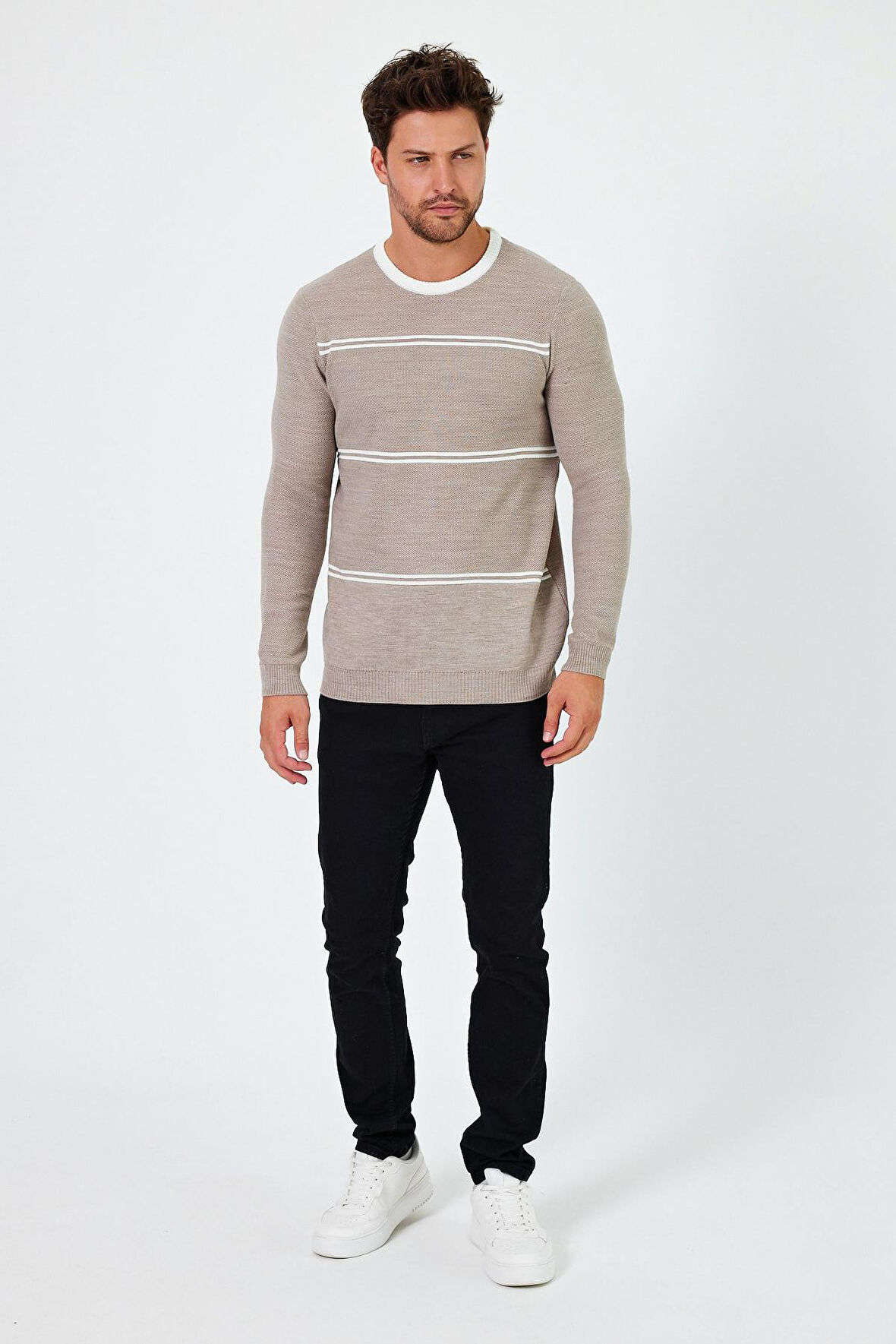 ALEXANDERGARDI BİSİKLET YAKA ÇİZGİLİ REGULAR FİT KAZAK (E24-EZE-04)