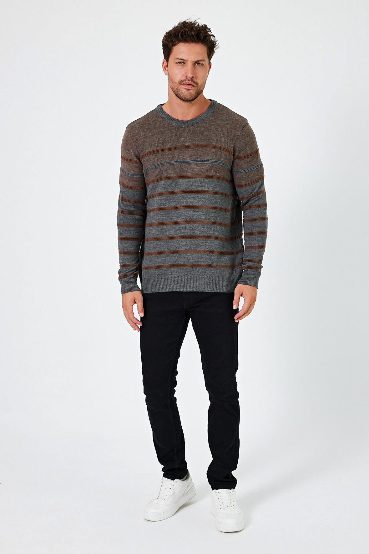 ALEXANDERGARDI BİSİKLET YAKA ÇİZGİLİ REGULAR FİT KAZAK (E24-EZE-20)