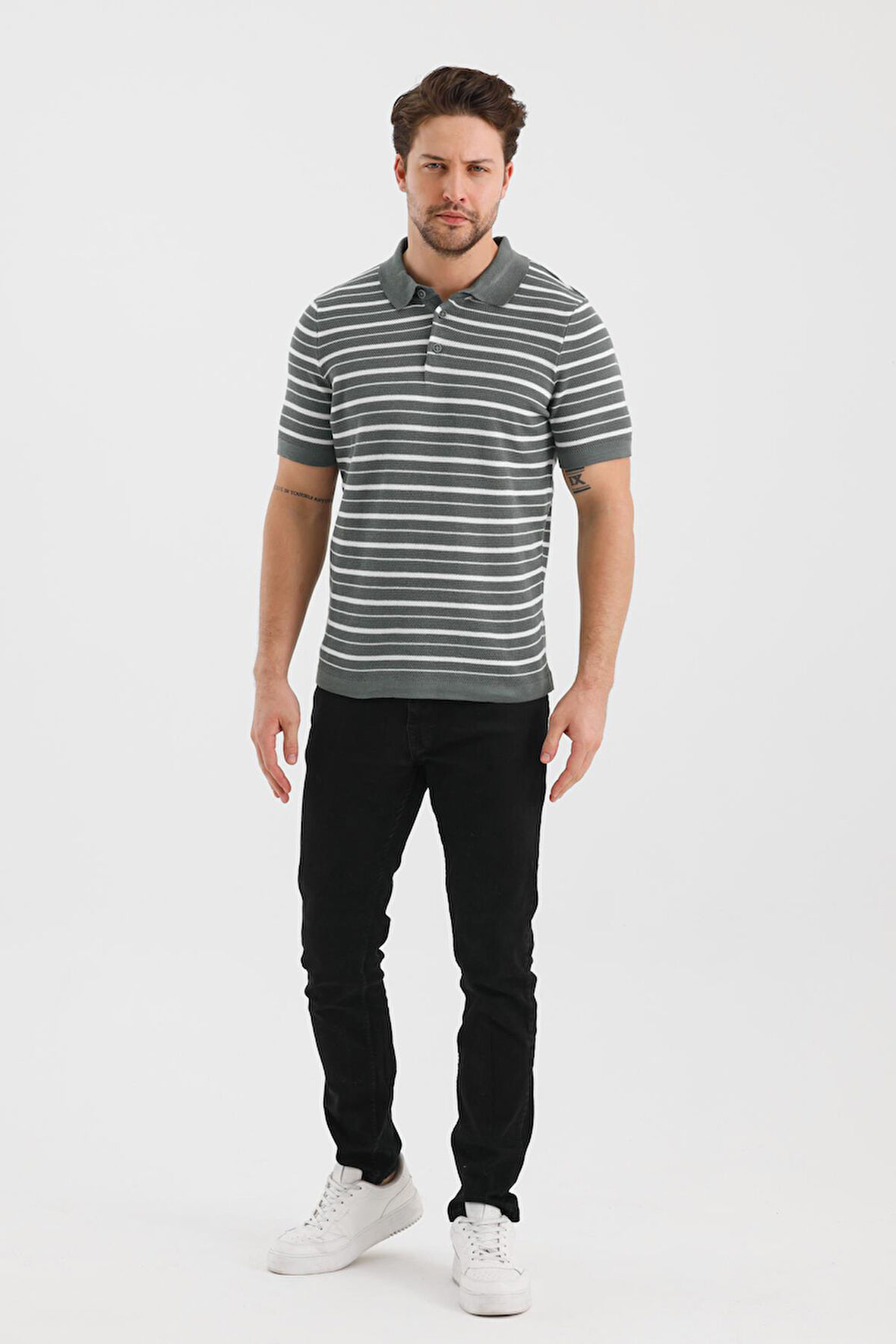 ALEXANDERGARDI ÇİZGİLİ DÜĞMELİ POLO YAKA TRİKO T-SHIRT (E24-EZE-25)
