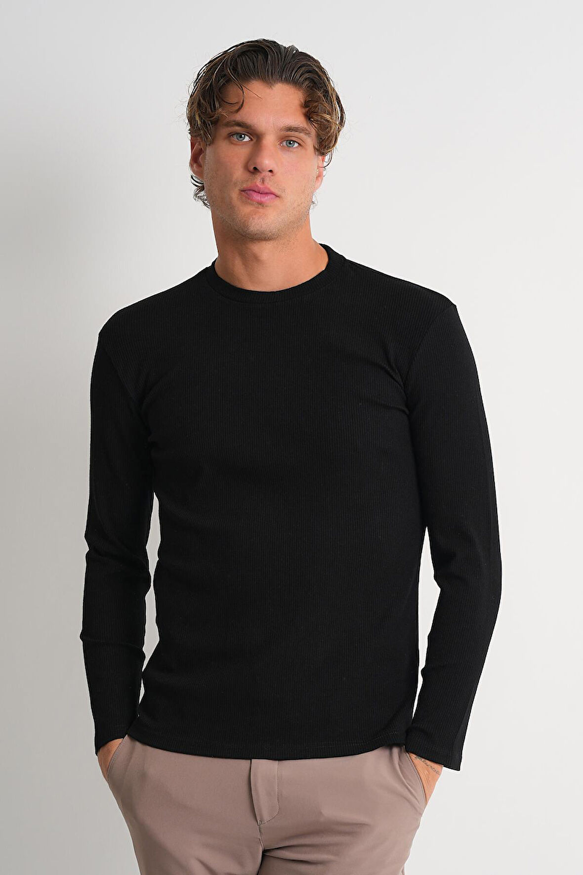 ALEXANDERGARDI Bisiklet Yaka Dar Kesim Uzun Kollu Erkek T-shirt