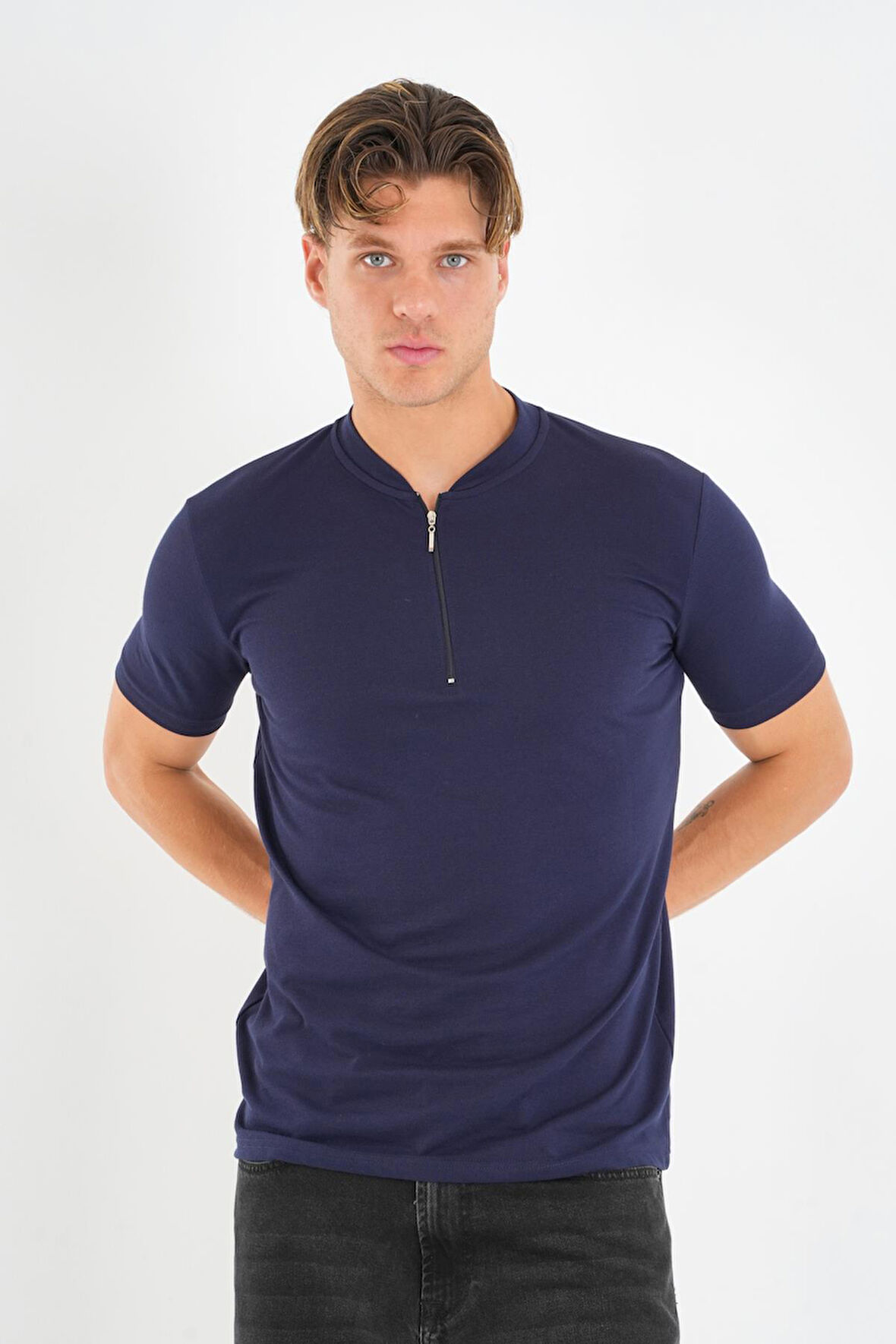 ALEXANDERGARDI Fermuarlı Yaka Detaylı Erkek T-shirt