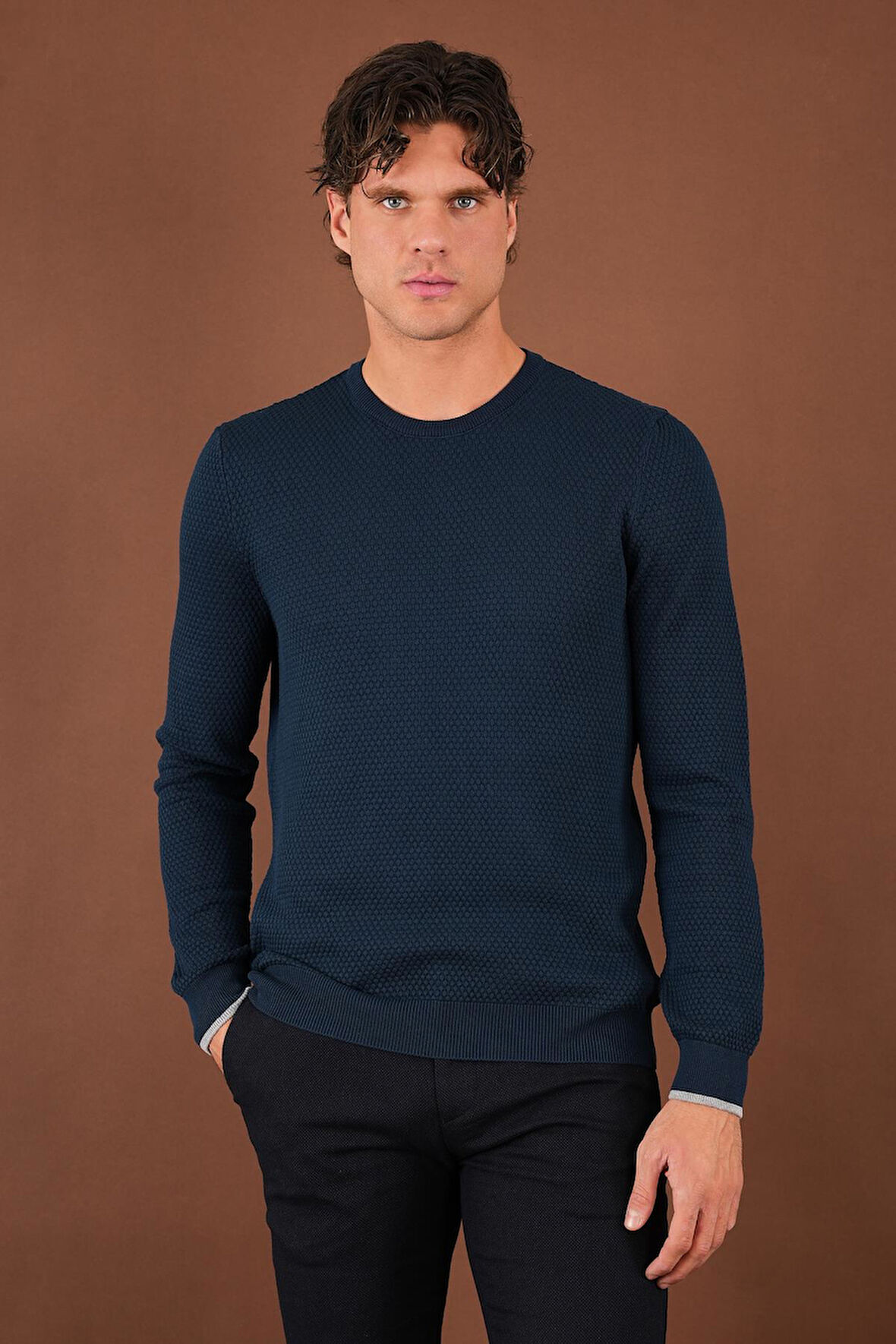 Lacivert Dokulu Triko Kazak