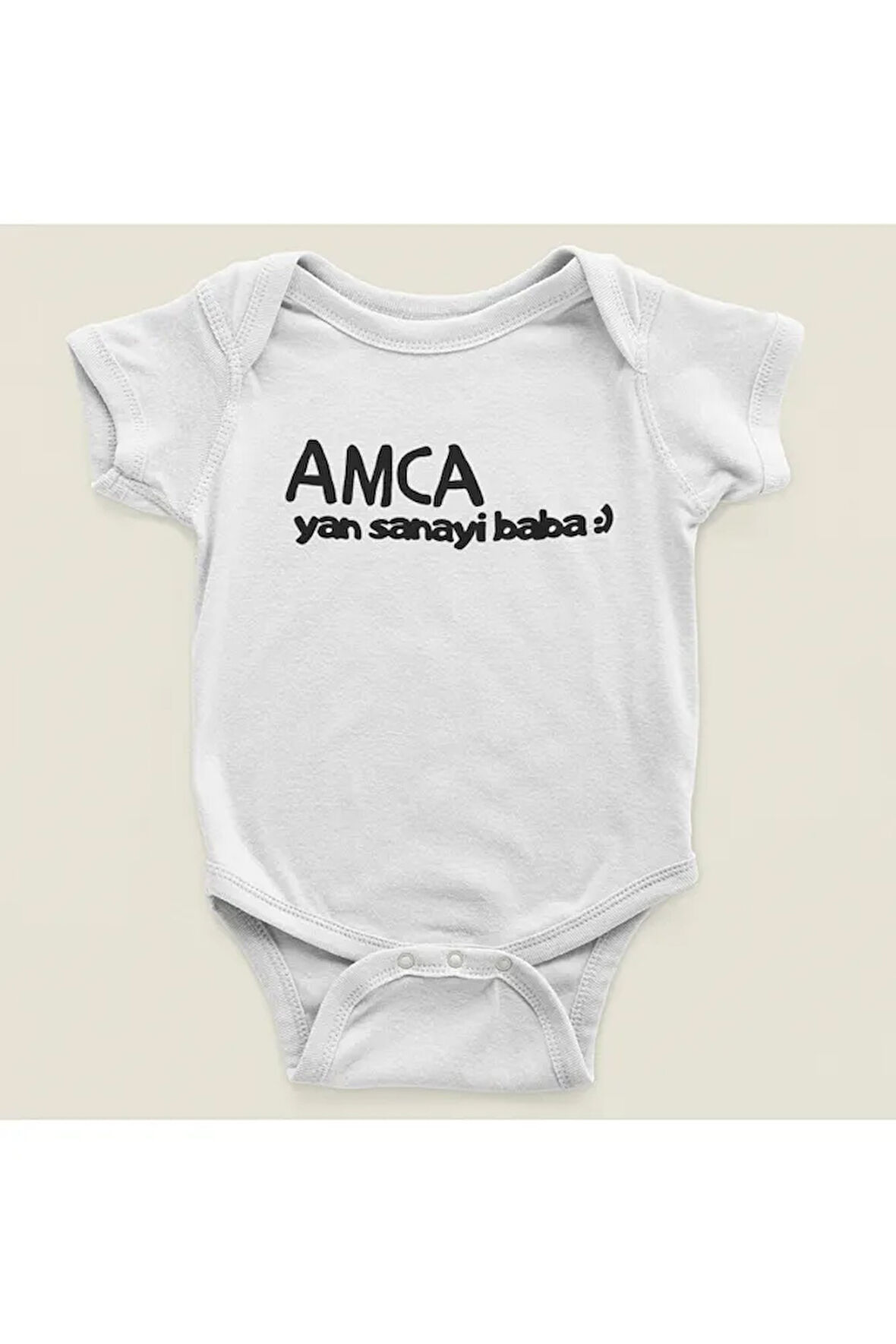 Amca Yan Sanayi Baba Yazılı Pamuklu Yumuşak Unisex Çıtçıtlı Body Zıbın