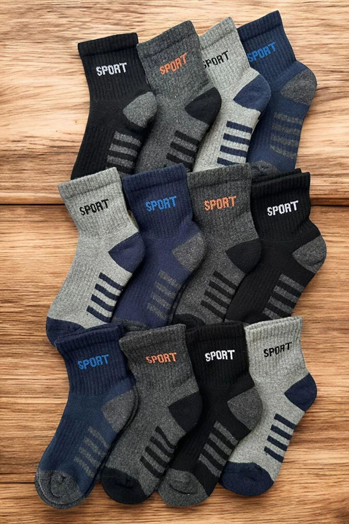 12 Çift Burun Dikişsiz Sport Desenli Kışlık Kalın Havlu Çocuk Soket Çorap