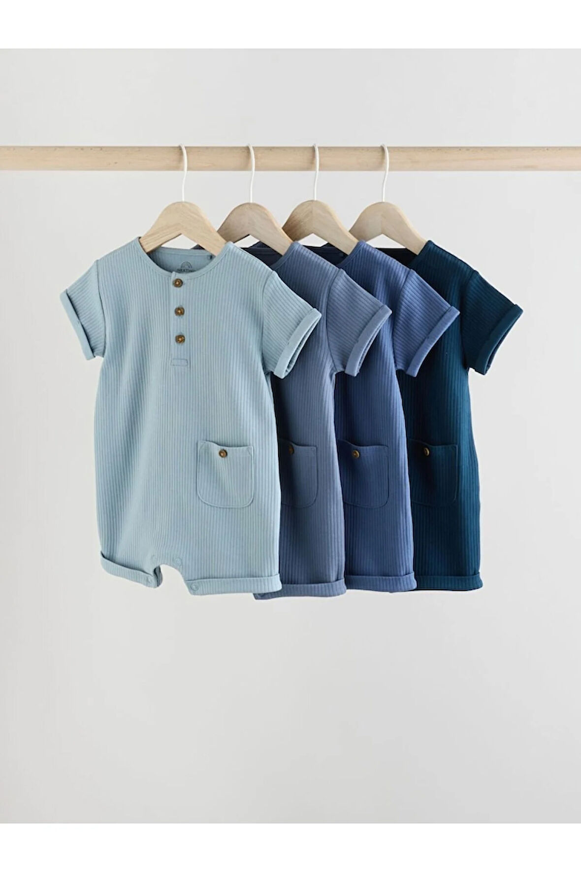 Next Baby %100 Pamuklu Mavi Lacivert Dokulu 4'lü Romper Set