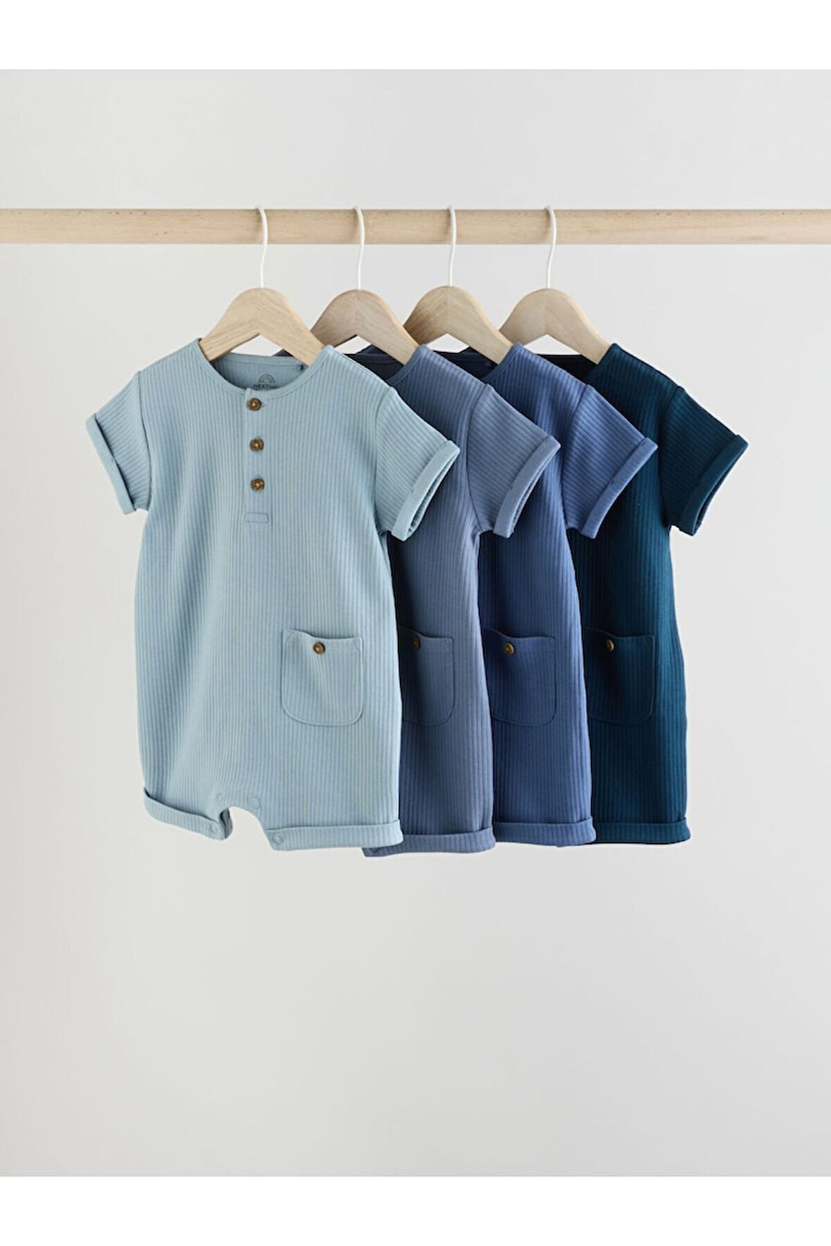 Next Baby %100 Pamuklu Mavi Lacivert Dokulu 4'lü Romper Set