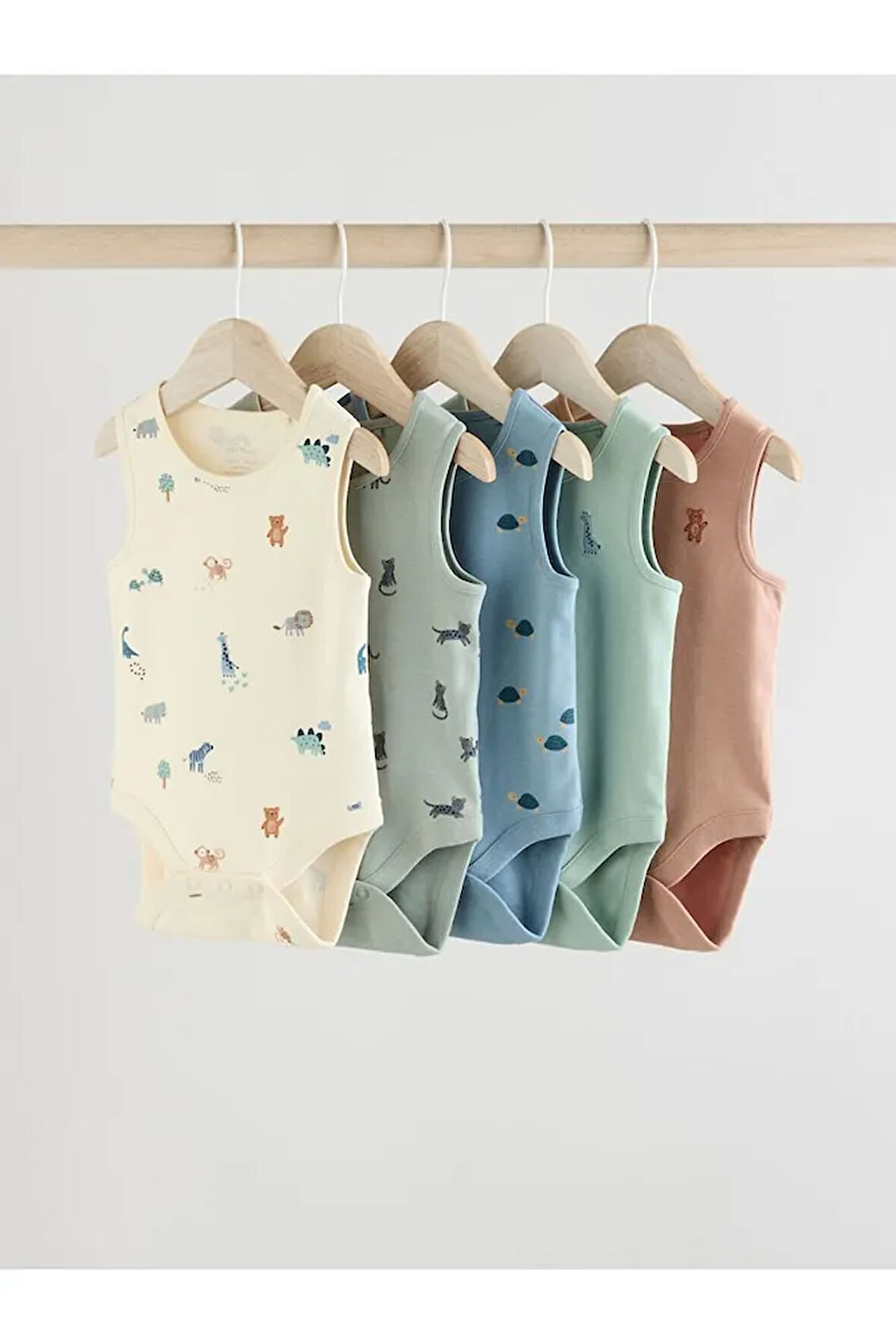% 100 Pamuklu Mavi Animal Desenli 5'li Body Zıbın Set