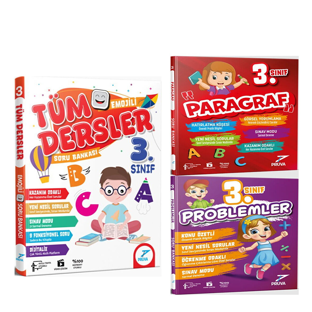 Pruva Akademi 3. Sınıf Tüm Dersler Paragraf ve Problemler Soru Bankası Seti 3 Kitap