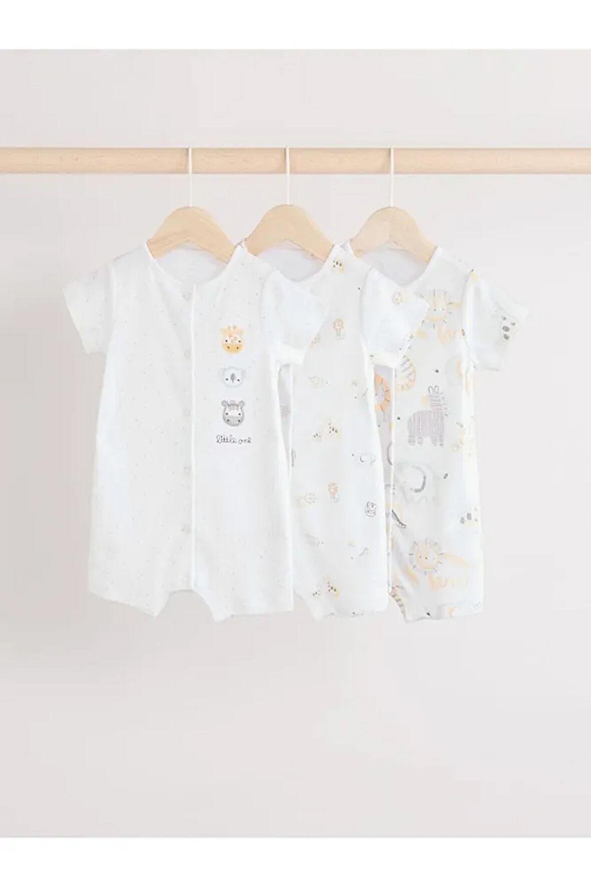 %100 Pamuklu Beyaz Animal Desenli 3'lü Romper Set