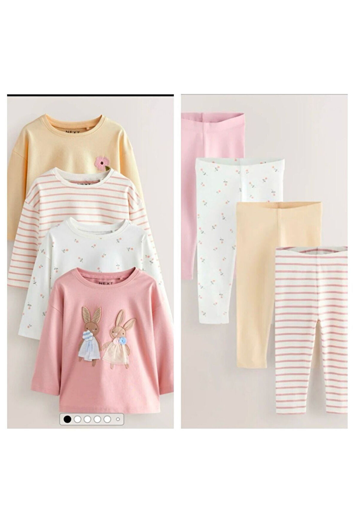 Next Baby Pamuklu Pembe Tavşan Desenli Uzun Kollu Taytlı 4'lü Alt Üst Takım