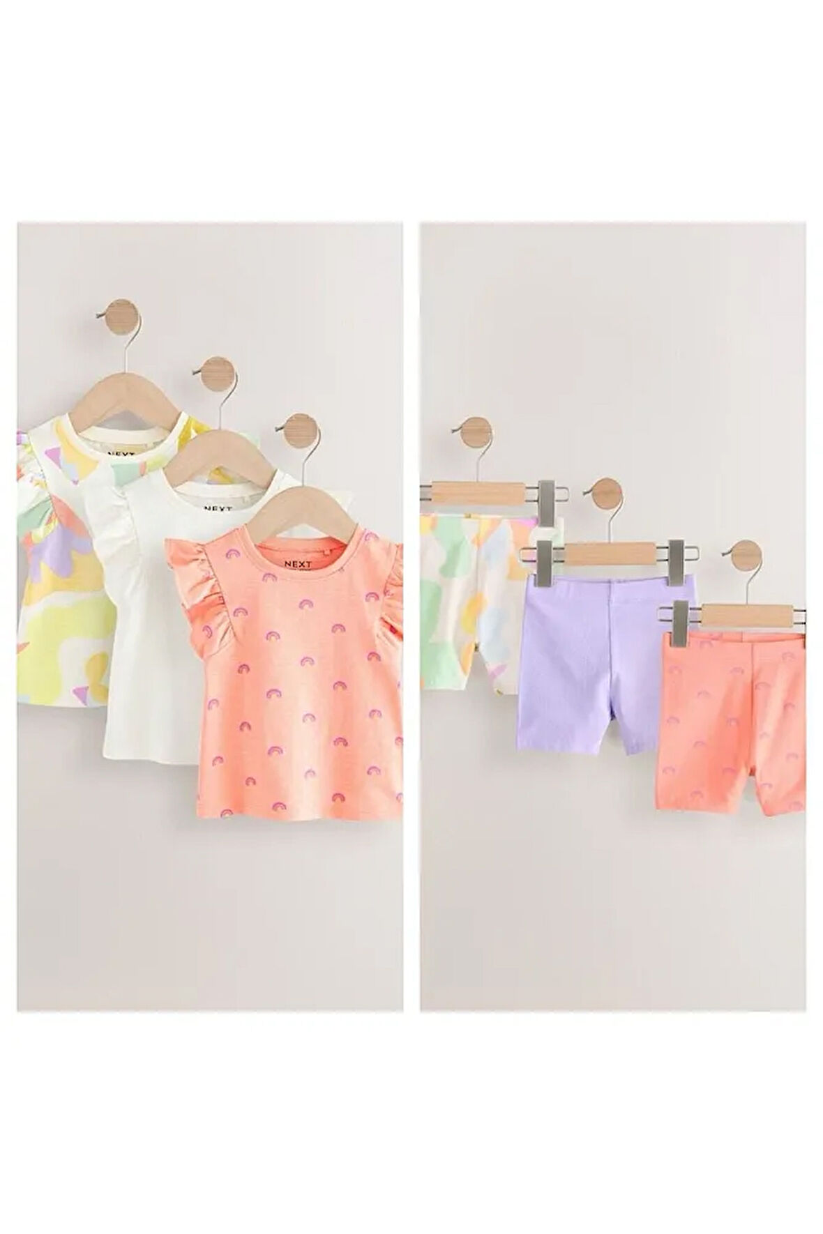 Pamuklu Gökkuşağı Desenli Kısa Kollu Taytlı 3'lü Alt Üst Takım