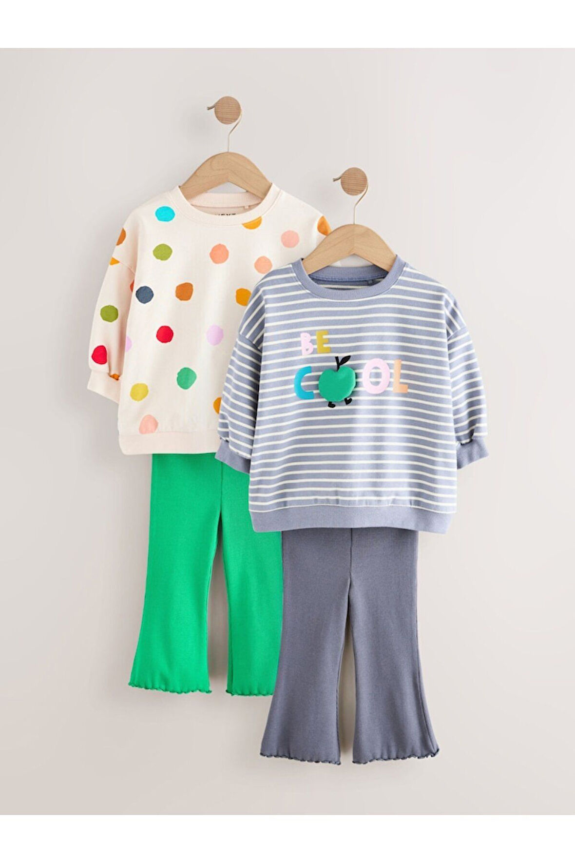 Next Baby Pamuklu Mavi Krem Baskılı Sweatshirt Tayt 2'li Alt Üst Takım