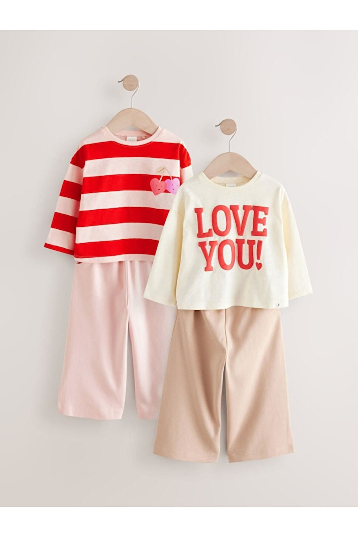 Next Baby Pamuklu Kırmızı Krem Love You Baskılı Uzun Kollu 2'li Alt Üst Takım