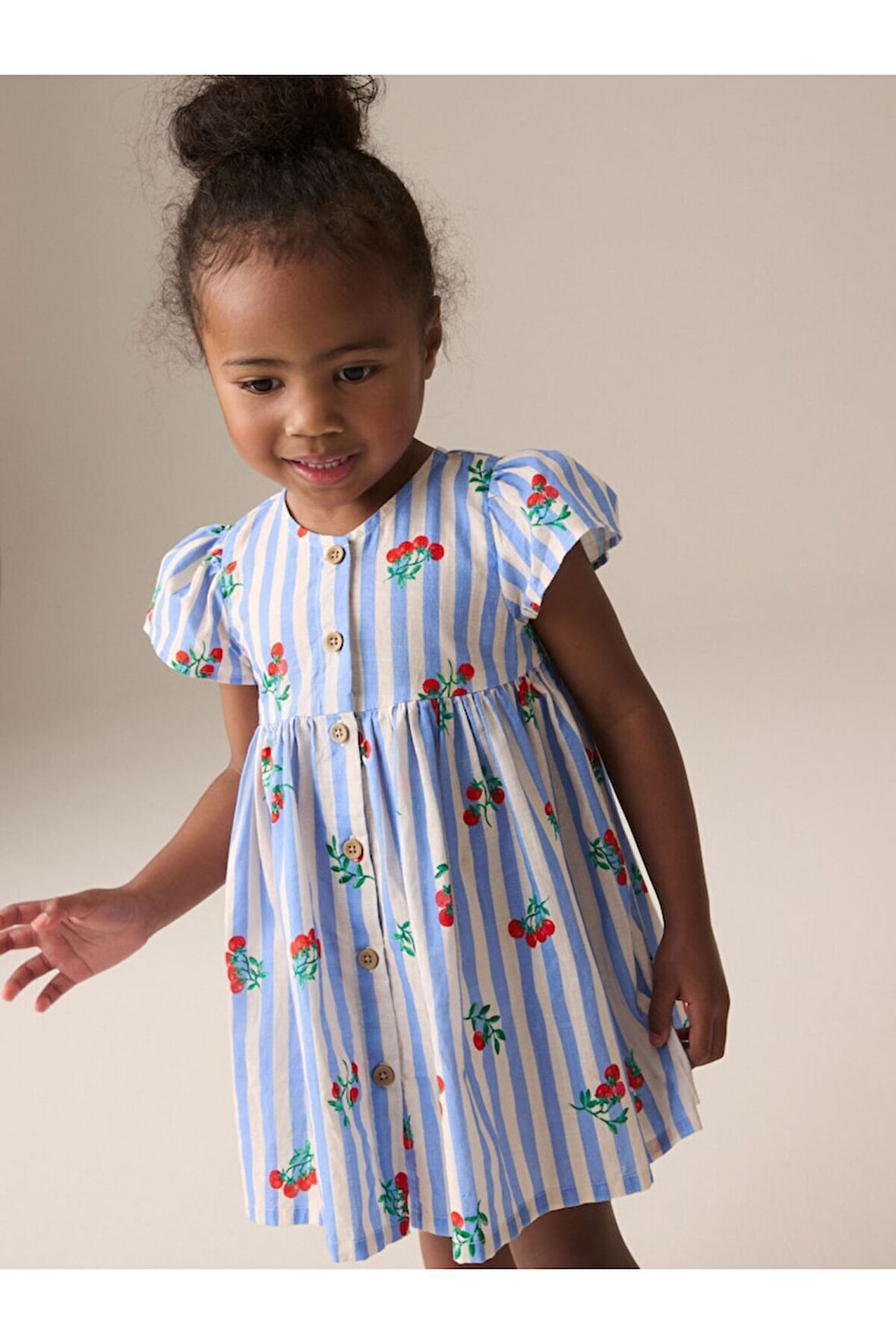 Next Baby Pamuklu Mavi Domates Desenli Kısa Kollu Elbise