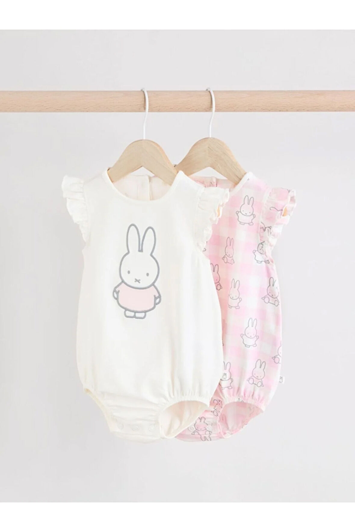 Next Baby %100 Pamuklu Pembe Tavşan Desenli 2'li Romper  et