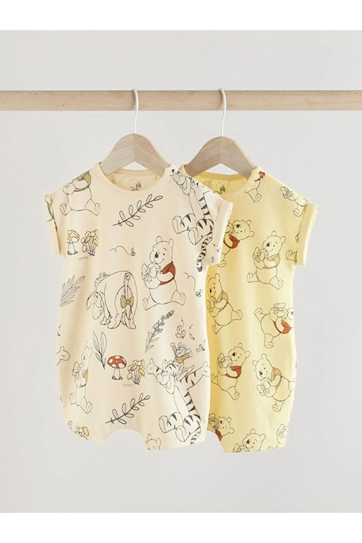 Next Baby %100 Pamuklu Krem Sarı Winnie The Pooh Desenli 2'li Romper Set