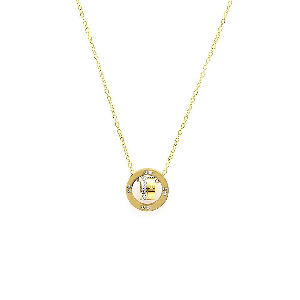Üçlü Halka Tasarım Gold Renk Çelik Kadın Kolye