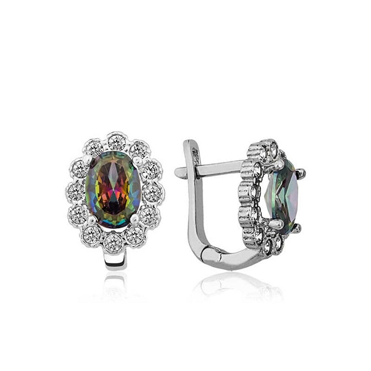 Gümüş Mistik Topaz Çiçek Desenli J Kadın Küpe