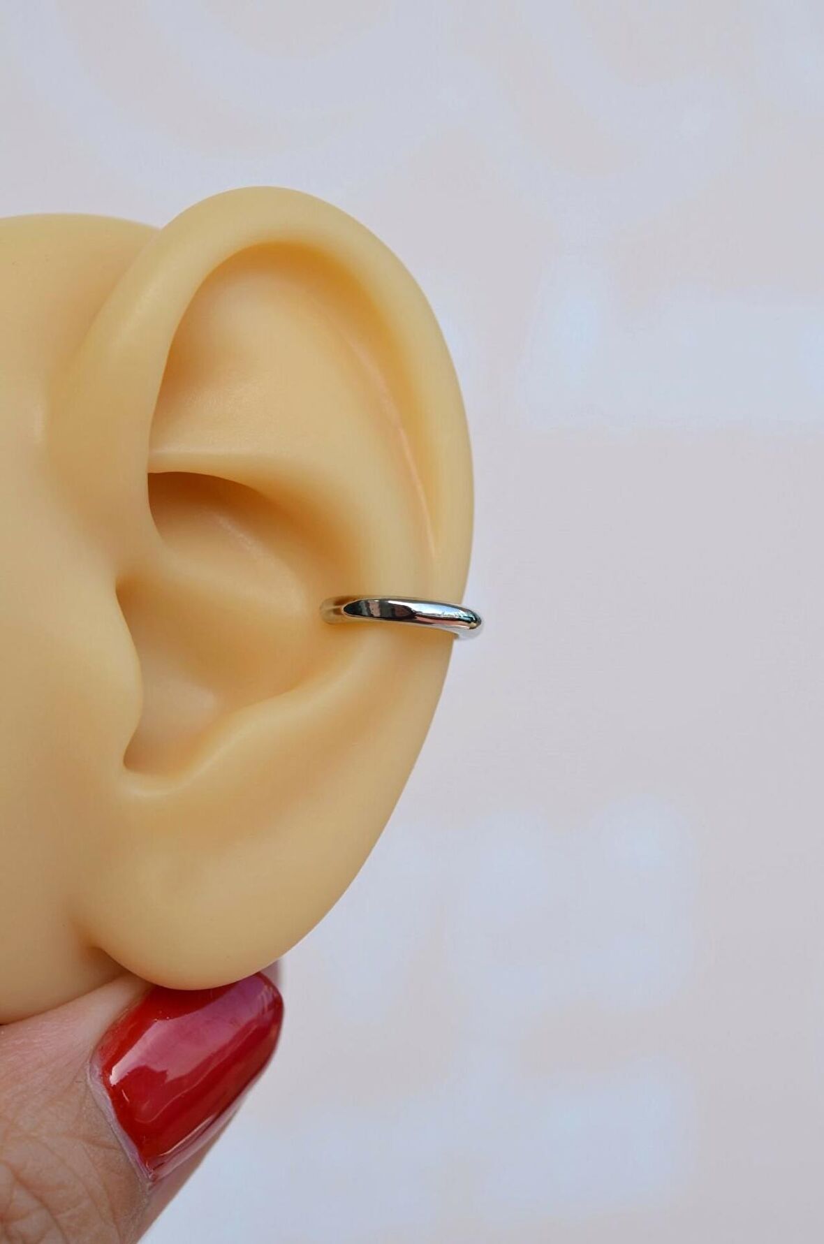 Mini Bombeli Earcuff Sıkıştırmalı Kıkırdak Küpesi Çocuk Boy Gümüş Renk