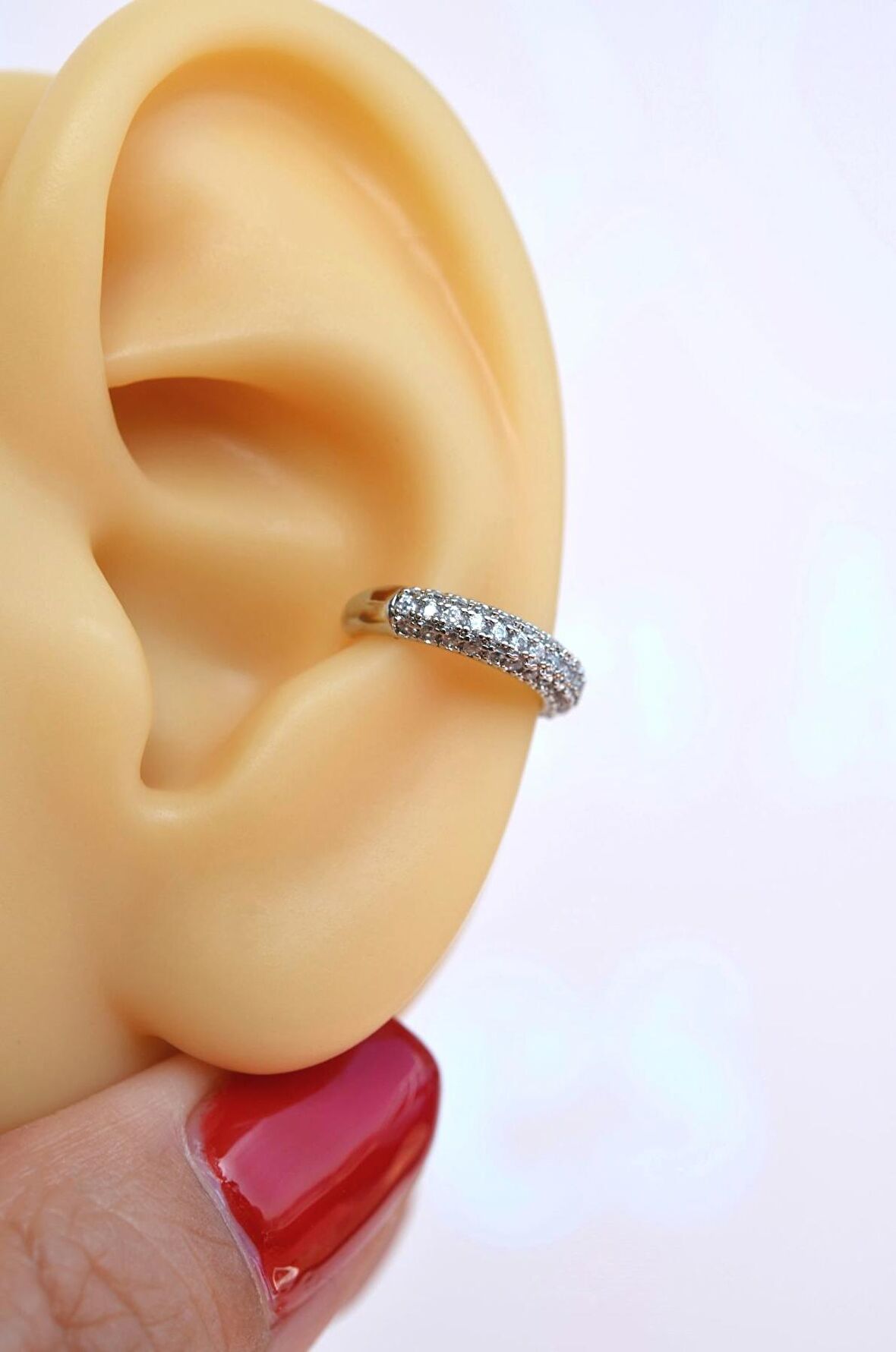 Zirkon Taşlı Bombeli Earcuff Sıkıştırmalı Kıkırdak Küpesi