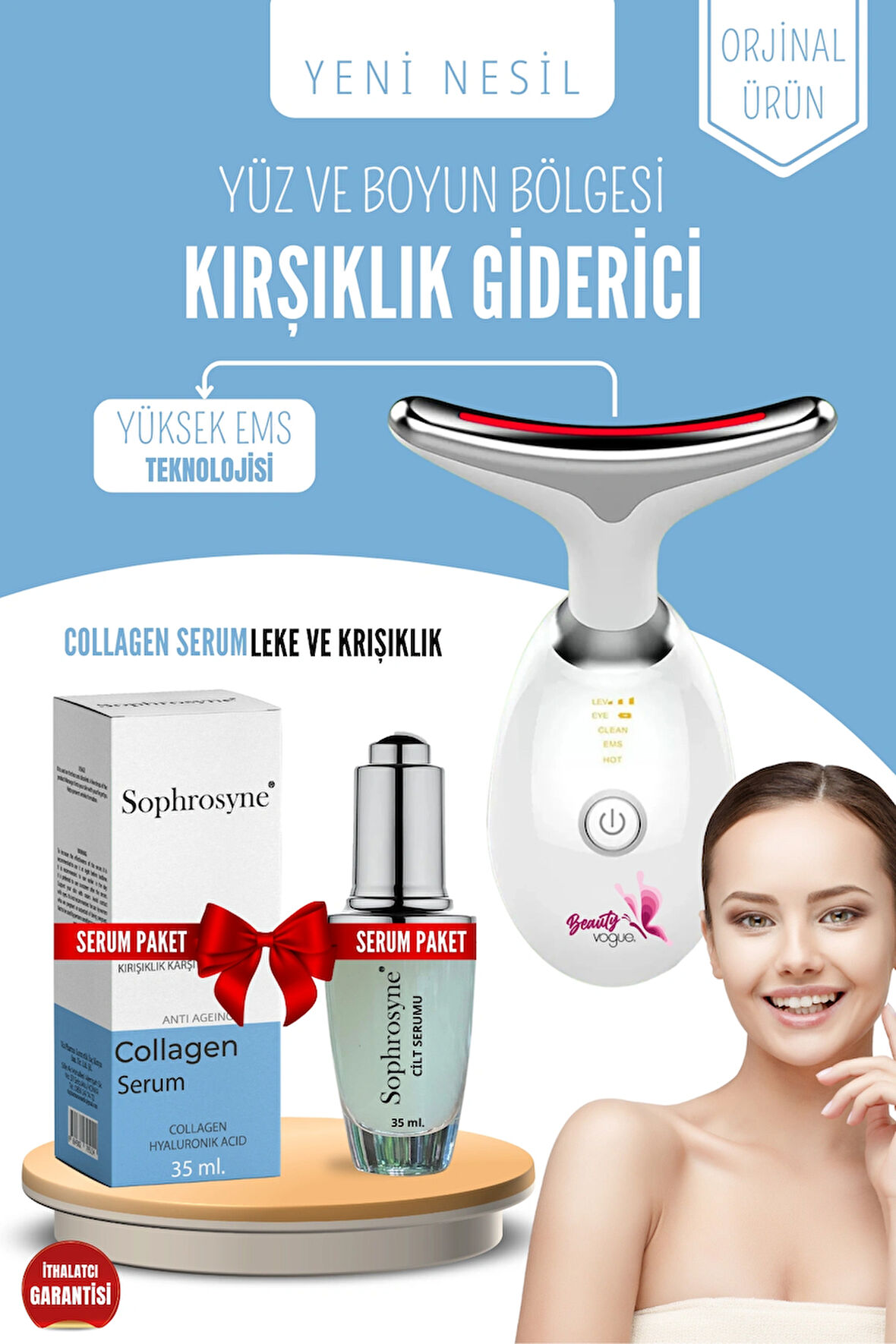 Yüz Ve Boyun Ems Güzellik Cihazı + Collagen Serum ( Gıdı,sarkma,kırışıklık)