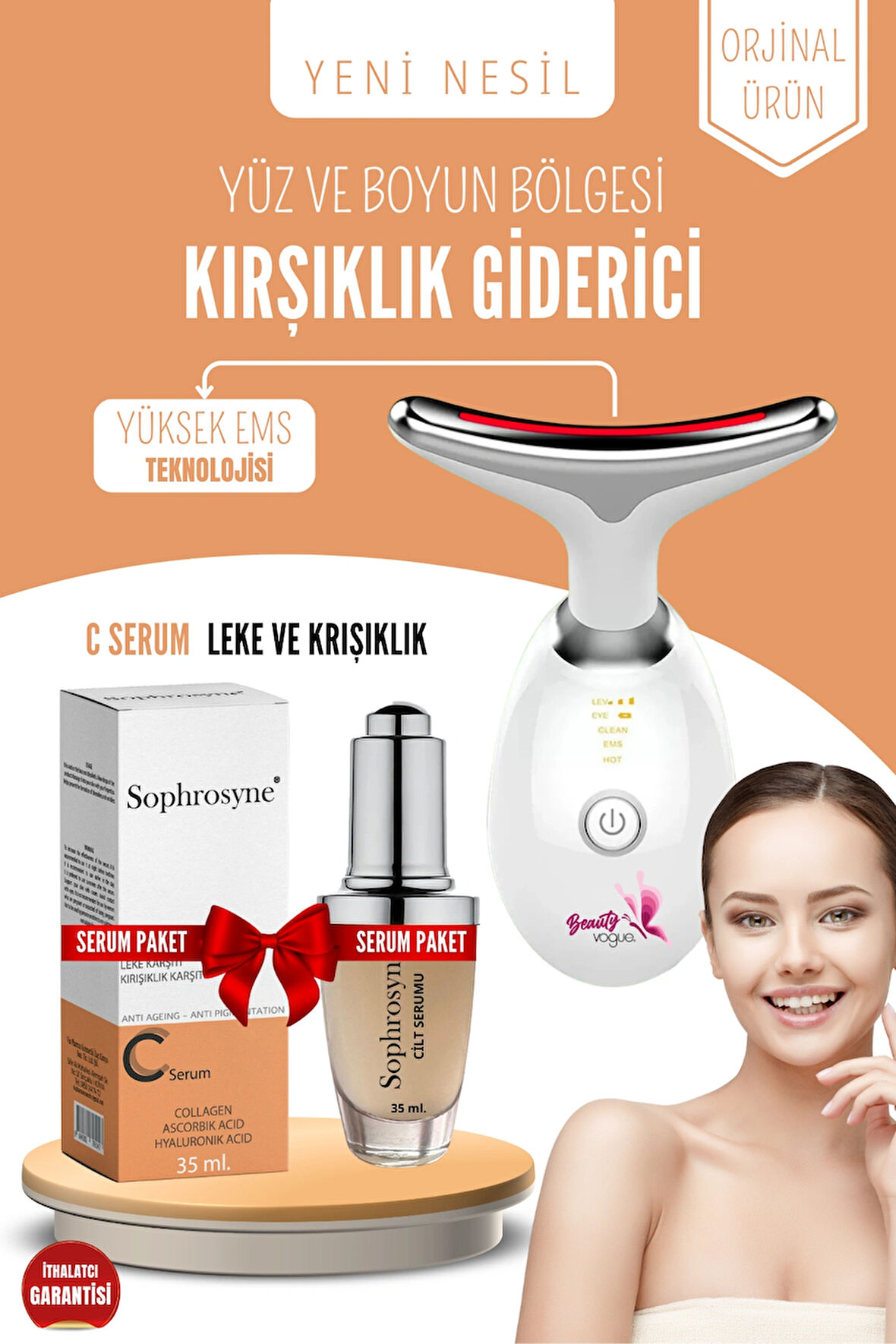 Yüz Ve Boyun Ems Güzellik Cihazı + C Serum ( Gıdı,sarkma,kırışıklık)