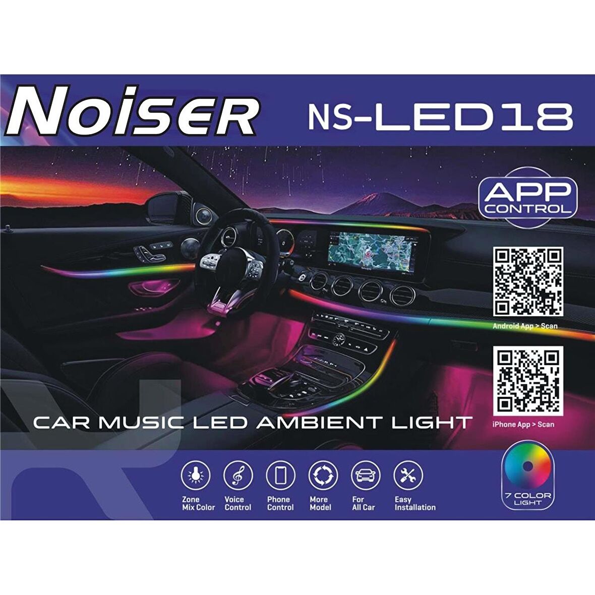 Noiser  X-LED18 App Kontrollü Rgb Araç Içi Ambians LED