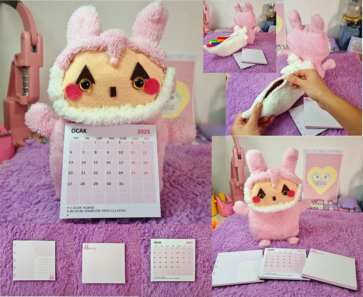 KALEMKUTULU MAGNET TUTUCU SEVİMLİ PELUŞ OYUNCAK VE 2 ADET MAGNET DEFTER 1 ADET MAGNET TAKVİM